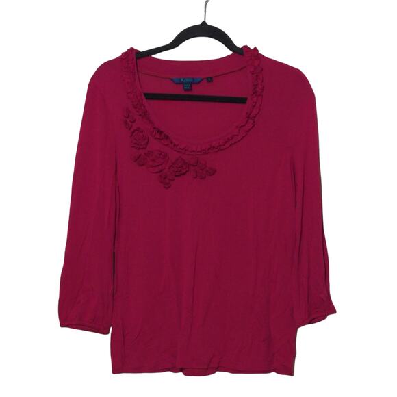 Boden Floret Ruffle Trim Tee in Fuchsia - Size M (UK 16) - EUC - Picture 1 of 7